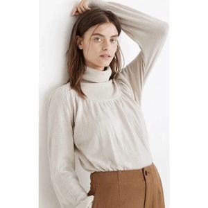 Madewell Shirred Balloon Sleeve Turtleneck Sweater Light Beige Small Wool Alpaca